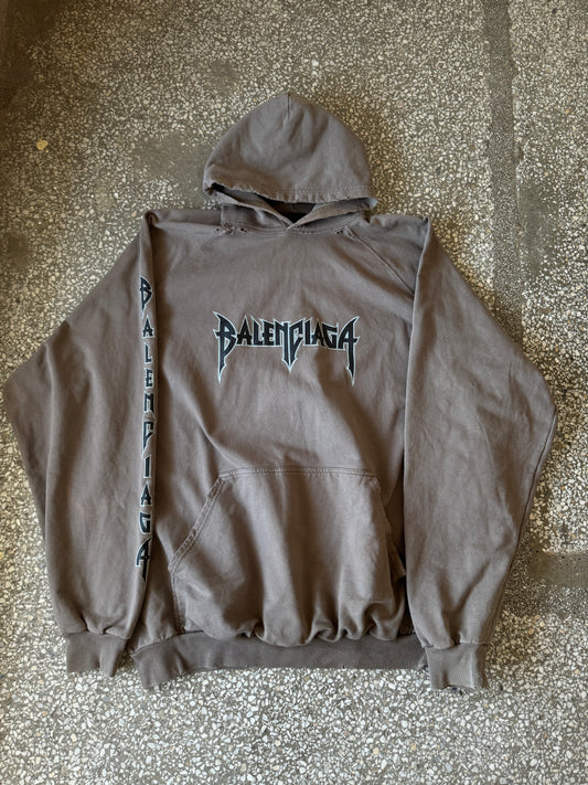 Balenciaga Metal Logo Distressed Hoodie