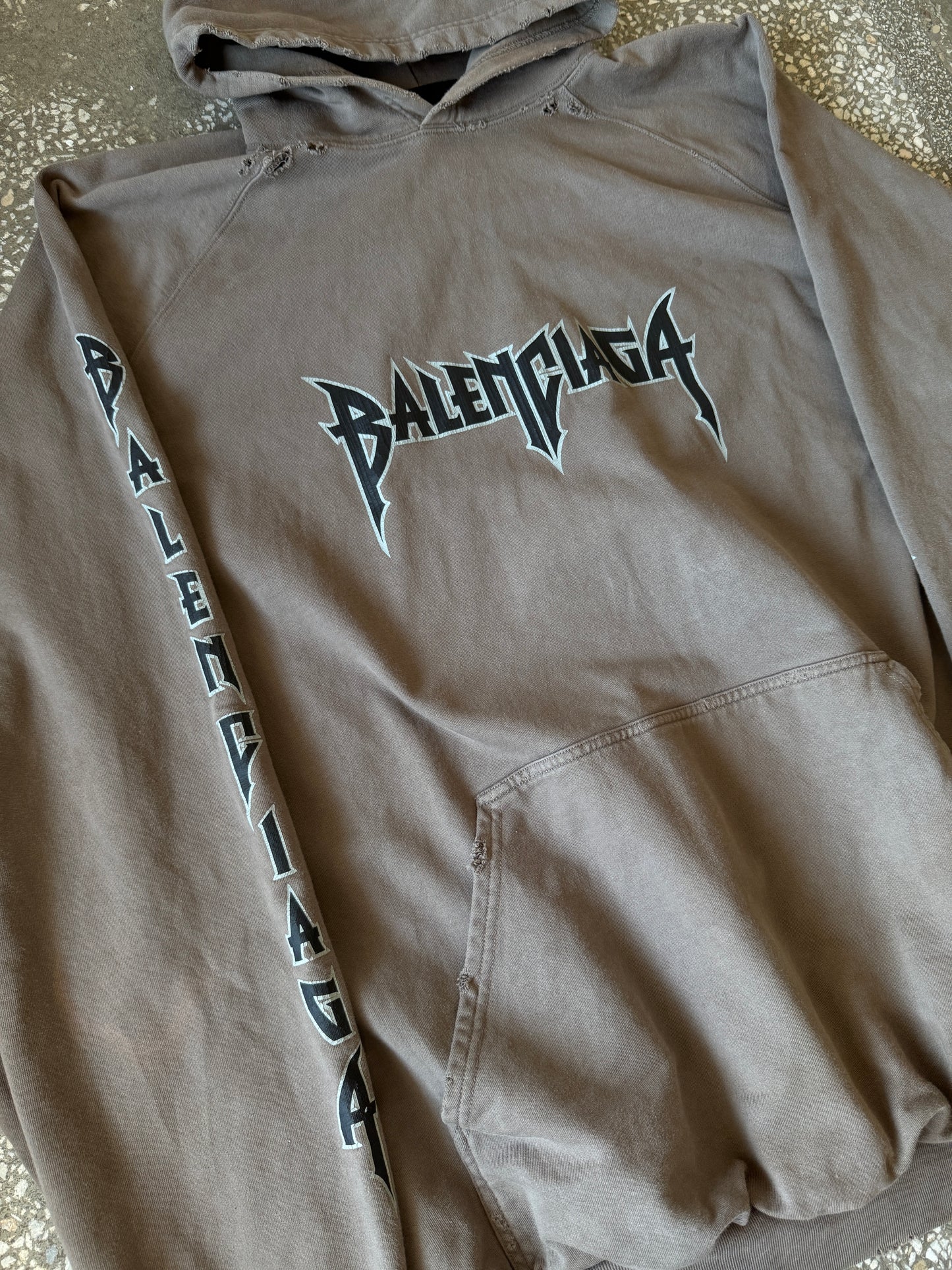 Balenciaga Metal Logo Distressed Hoodie