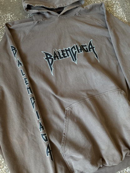 Balenciaga Metal Logo Distressed Hoodie