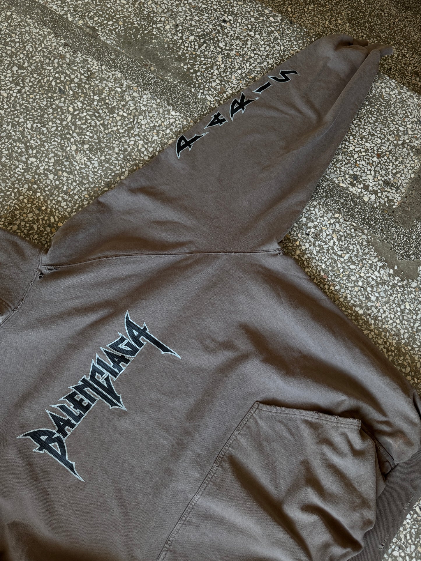 Balenciaga Metal Logo Distressed Hoodie