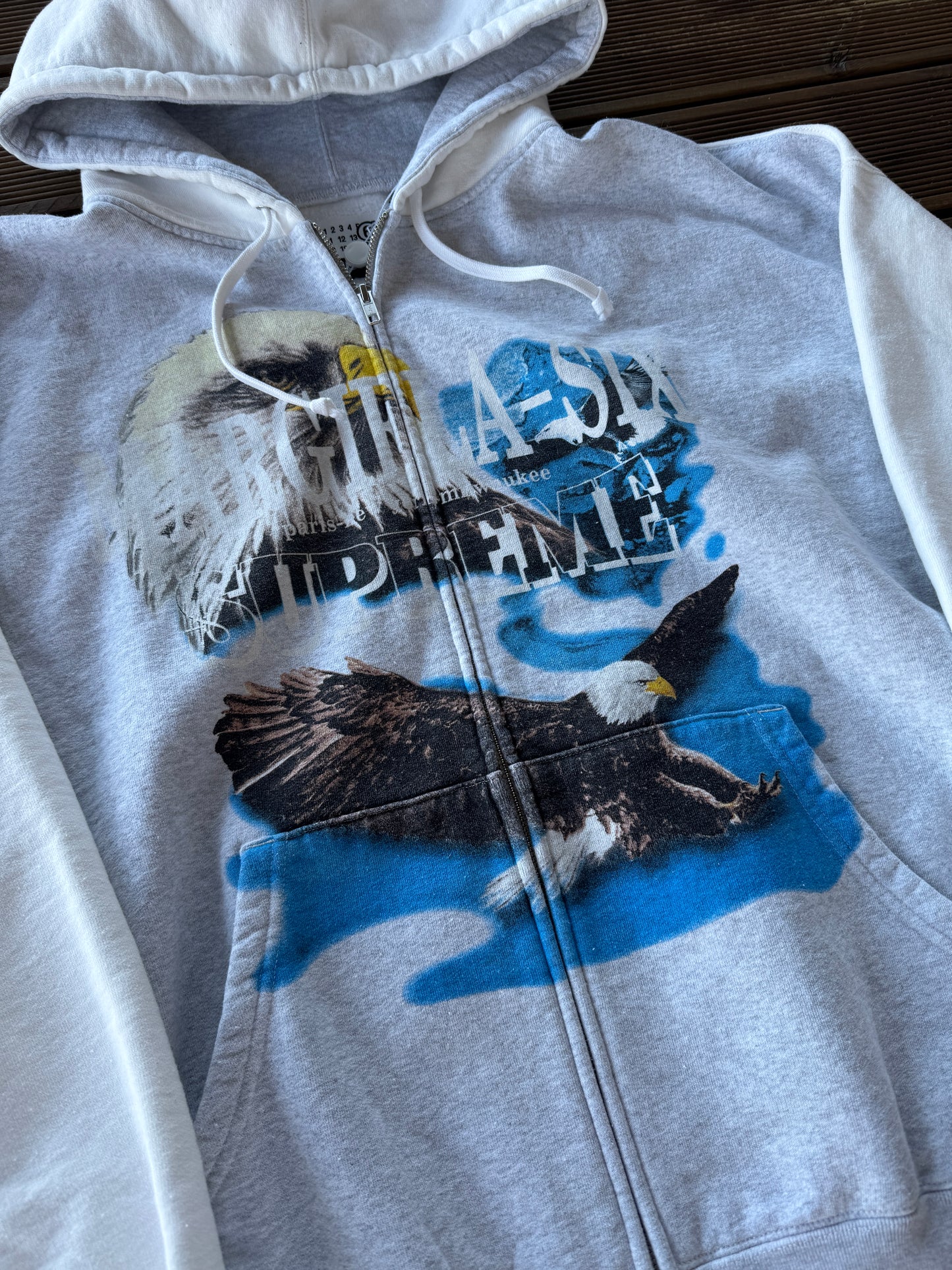 Supreme X MM6 Eagle Zip Up Hoodie White