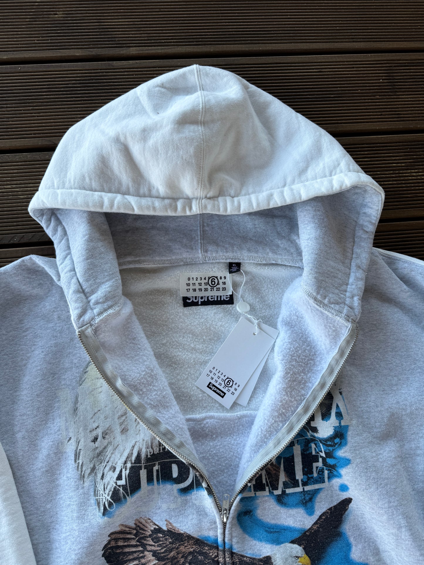 Supreme X MM6 Eagle Zip Up Hoodie White