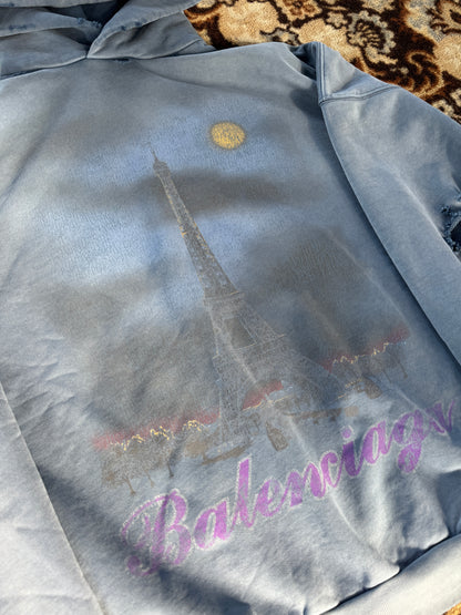 Balenciaga Paris Moon distressed hoodie blue