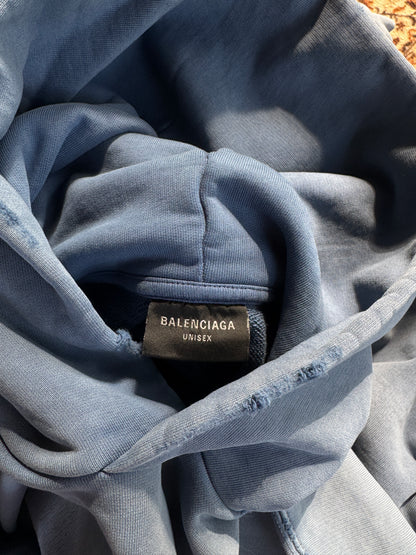 Balenciaga Paris Moon distressed hoodie blue