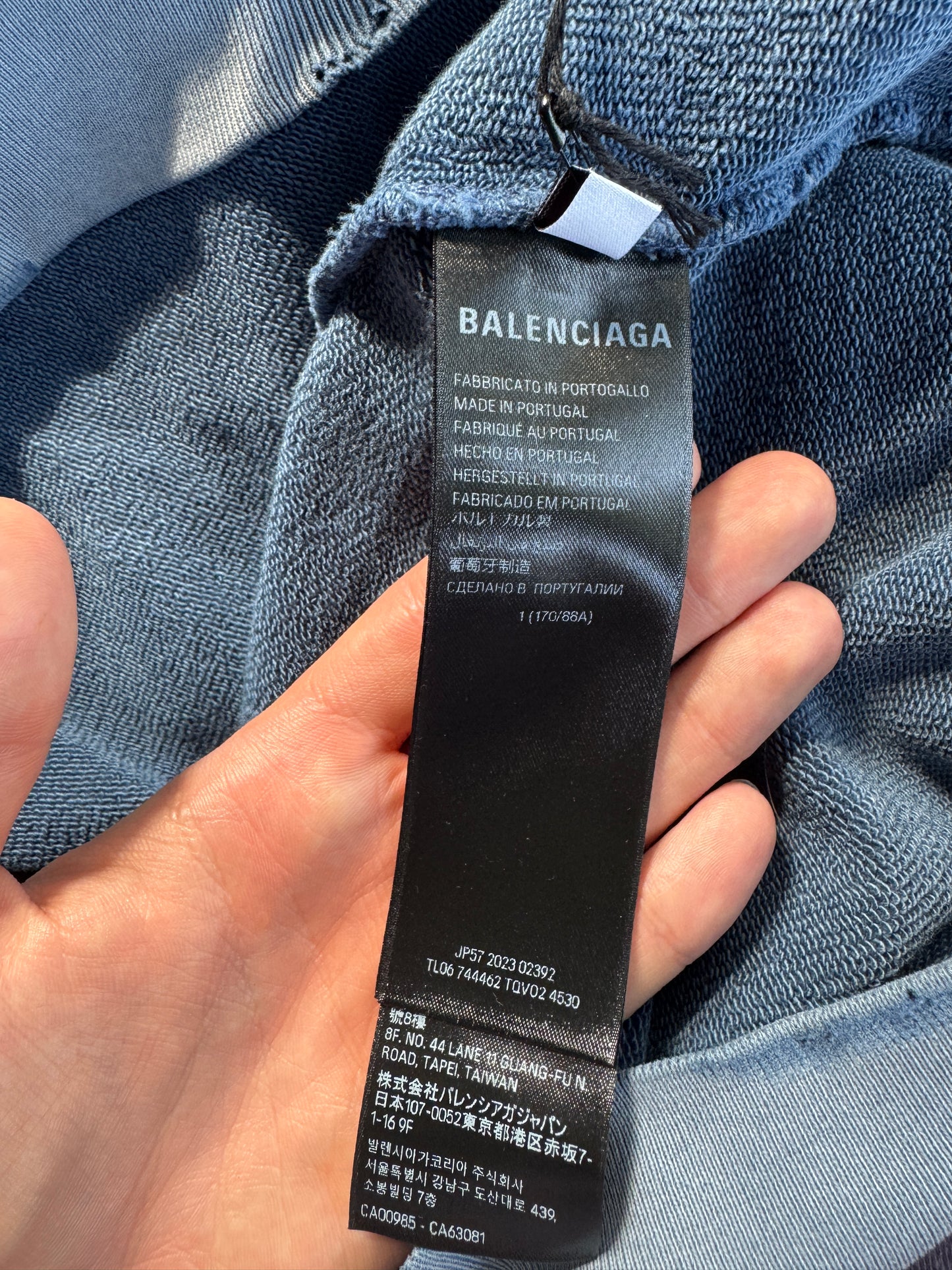 Balenciaga Paris Moon distressed hoodie blue