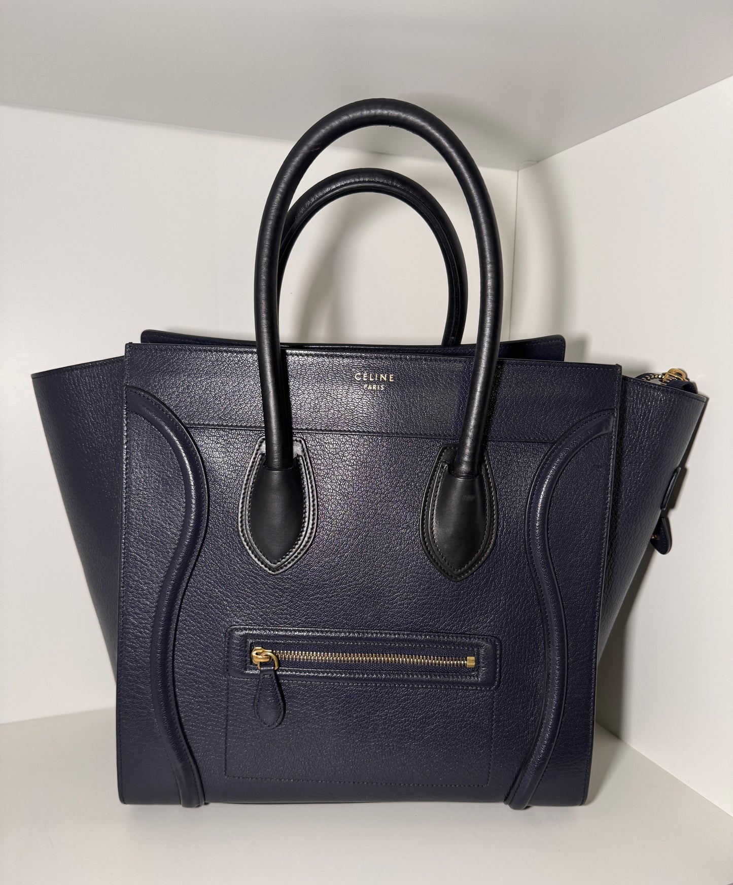 Celine Leather Luggage Tote bag Navy