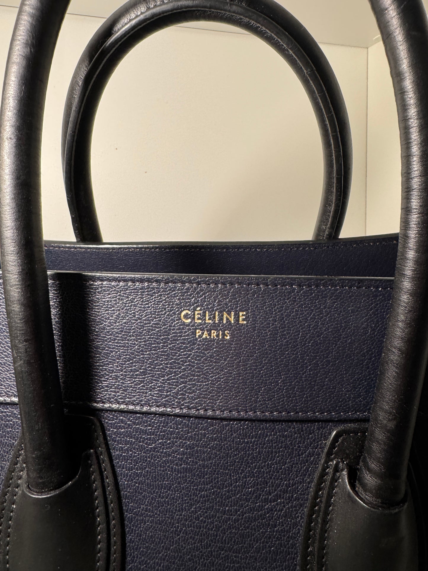 Celine Leather Luggage Tote bag Navy