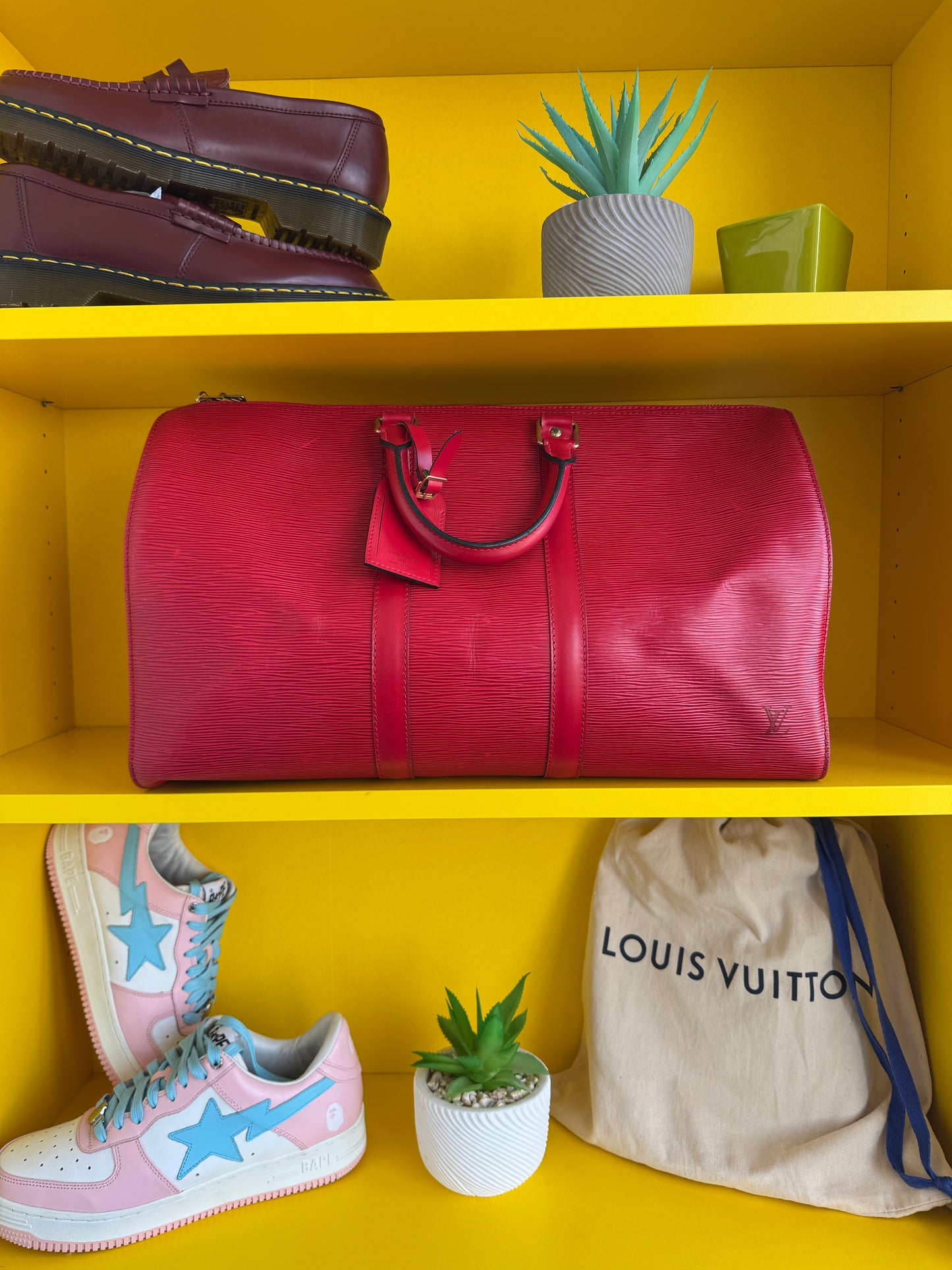 Louis Vuitton Red Epi Leather Keepall 45