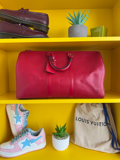 Louis Vuitton Red Epi Leather Keepall 45