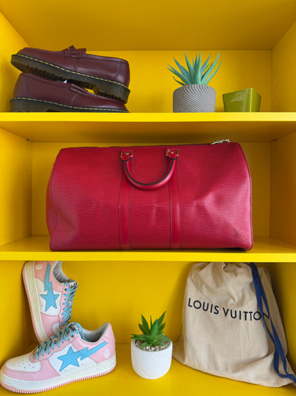 Louis Vuitton Red Epi Leather Keepall 45