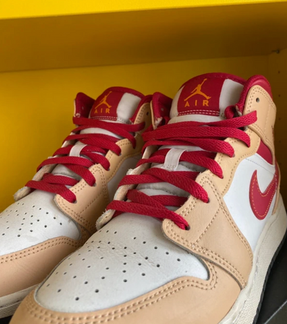 Jordan 1 mid light curry cardinal